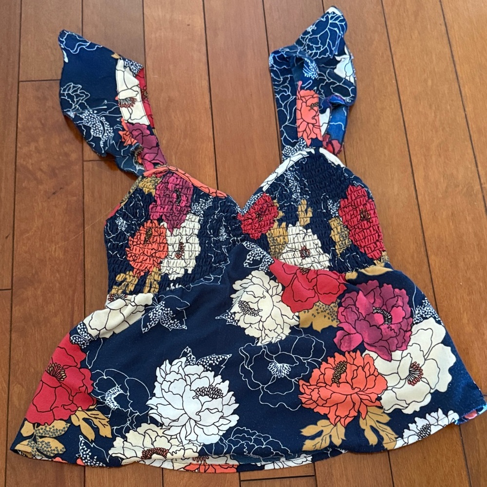 Floral Print Women's Blouse in Navy and Multicolor